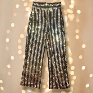 ✨FKSP✨ “Eve" Black and Gold Sequined Wide Leg Trousers MEDIUM
